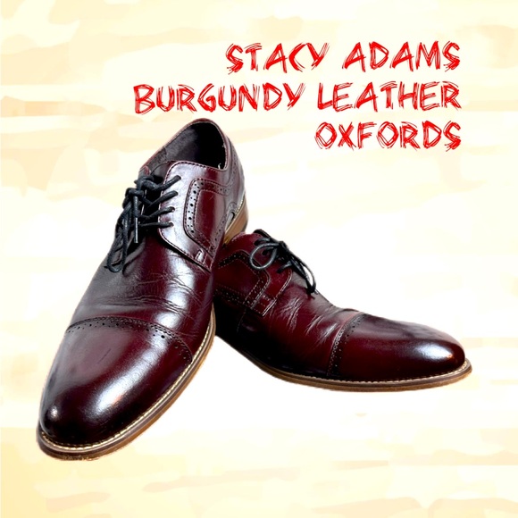 Stacy Adams Men’s Leather Burgundy Oxfords Size 11W - Picture 1 of 12